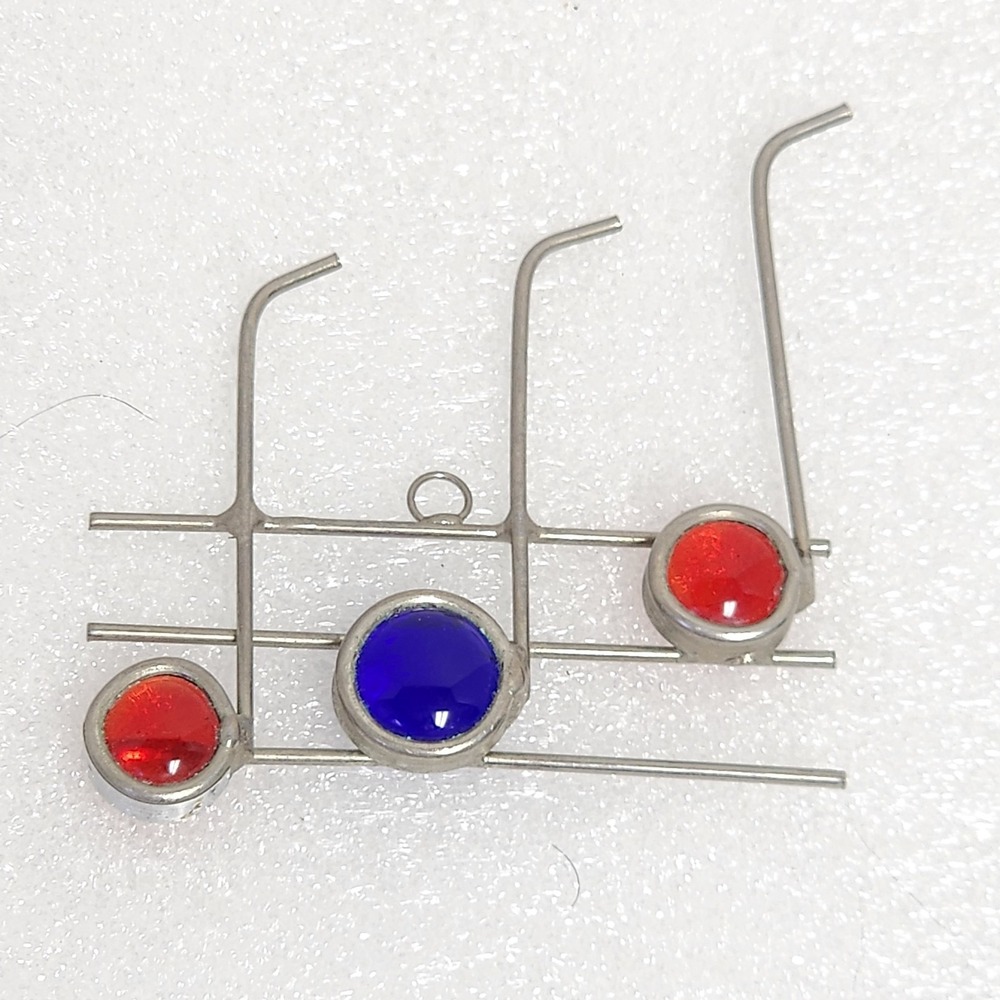 Vtg Hand Crafted Cranberry‎ Red Cobalt Stained Glass Musical Note Sun Catcher